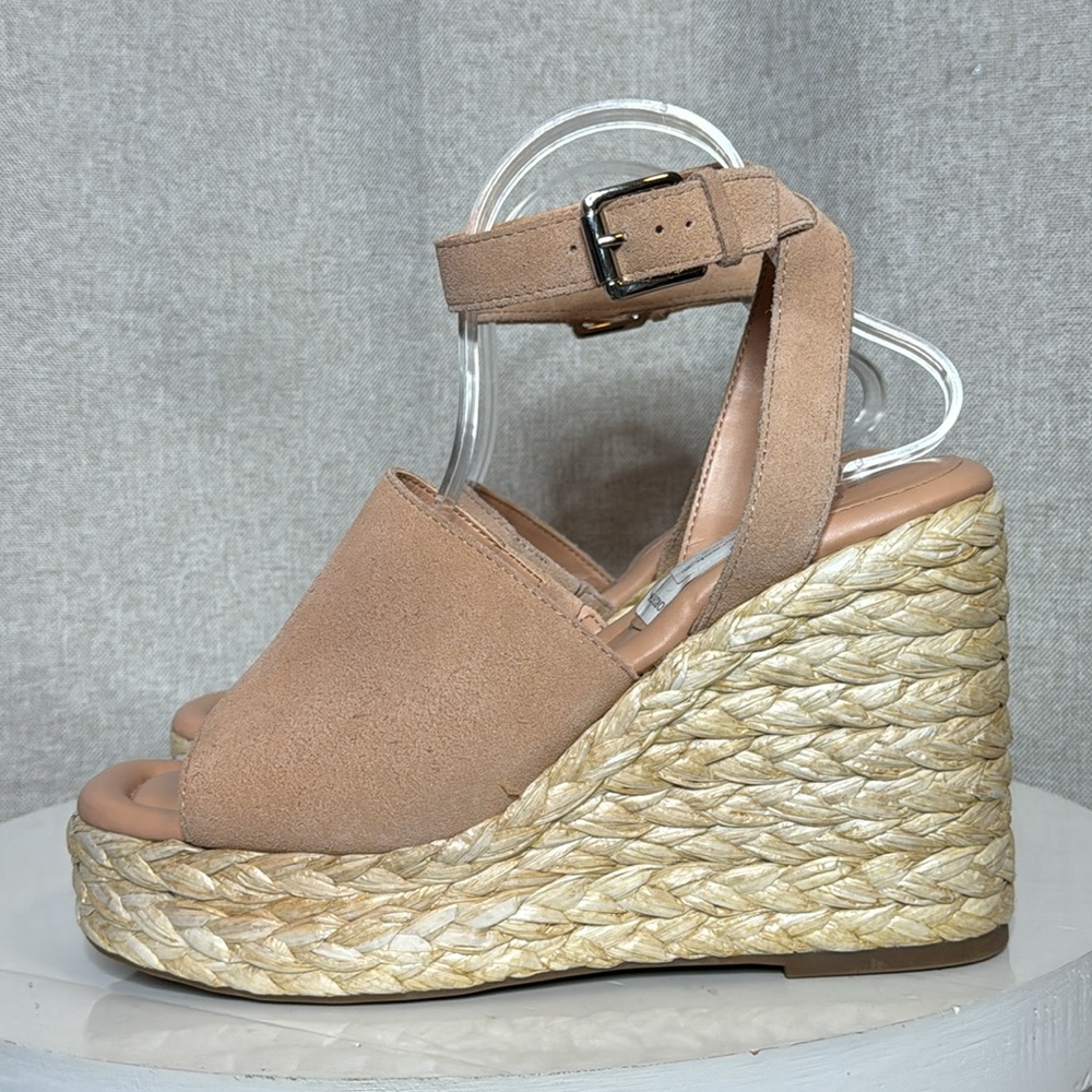 MARC FISHER NELLY PEACH SUEDE WOMENS  ANKLE STRAP ESPADRILLE WEDGES **NWT** - Picture 5 of 15